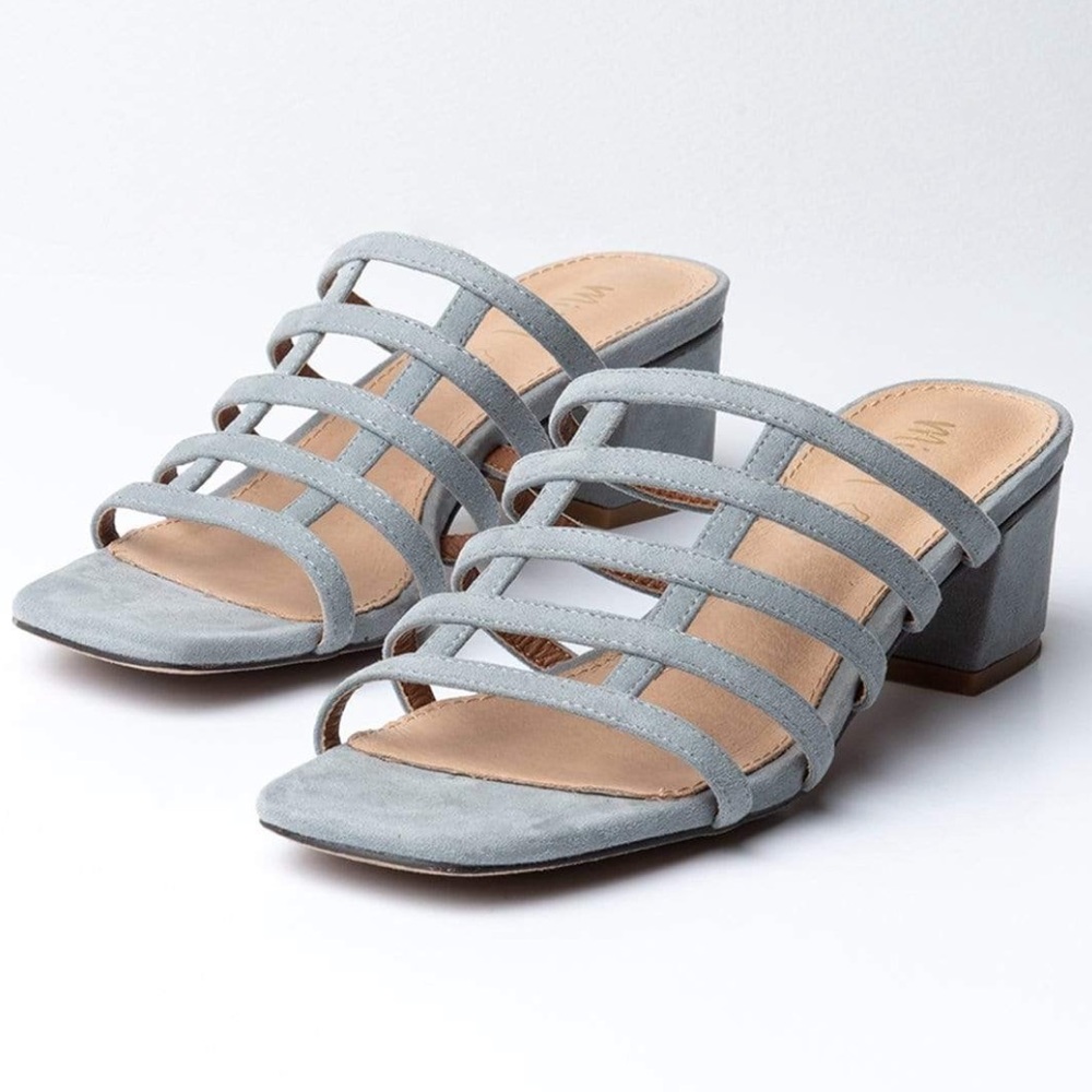 Mi.iM Faux Suede Mules Sandals Caged Strappy Blue